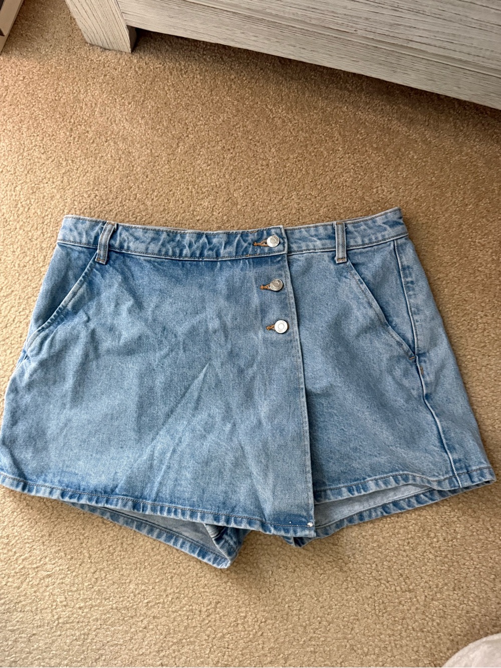 Zara Light Blue Denim Skort Shorts with Button Front